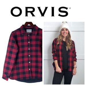 Orvis Large 12 14 Oversized Flannel Barn Jacket Coat Buffalo Plaid Red Black